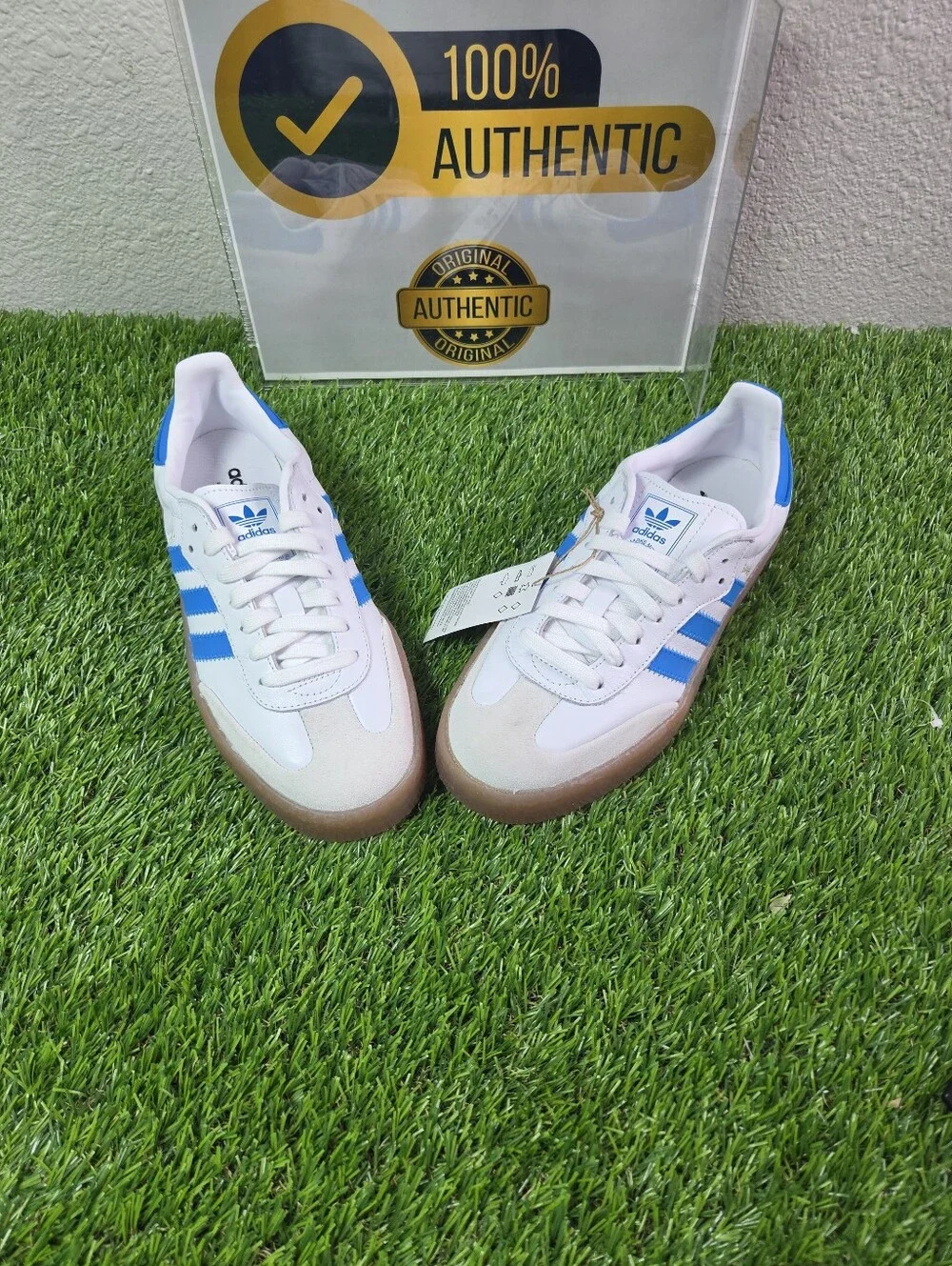 Adidas Samba J White Bright Blue Gum JQ1236 GS Size 5.5/Women's Size 7